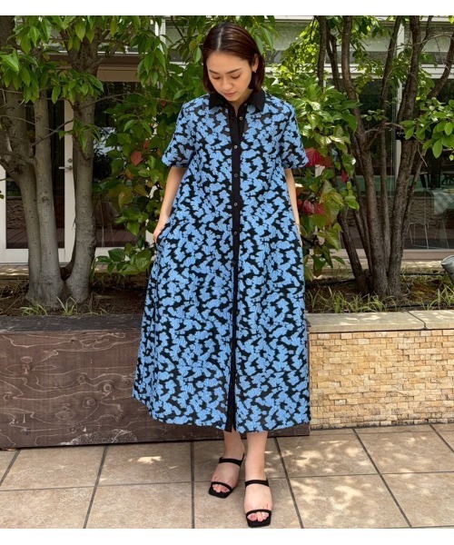 LE CIEL BLEU Sheer Jacquard Dress ネイビー36 LE CIEL BLEU（ルシェルブルー） ワンピース 半袖 シアージャカード