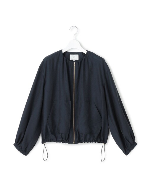 美品　23区　ブラック ジップアップ ノーカラー　ブルゾン　黒 23区（ニジュウサンク） コート アウター シアータンブラー ダブル