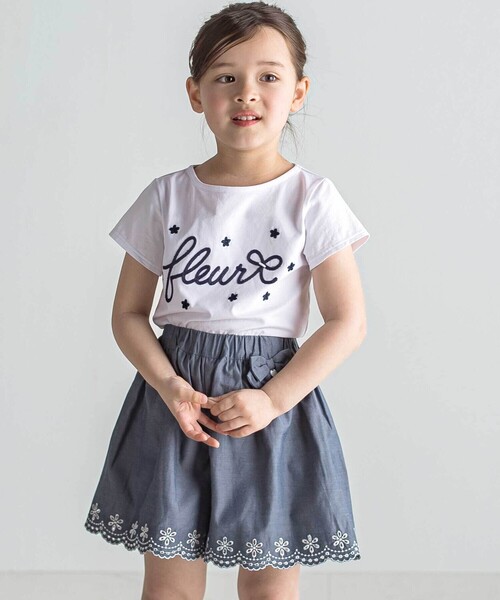 パンツ 「日本製」裾スカラップ刺しゅうショートパンツ(90〜140cm) キッズ 子供服 女の子の画像