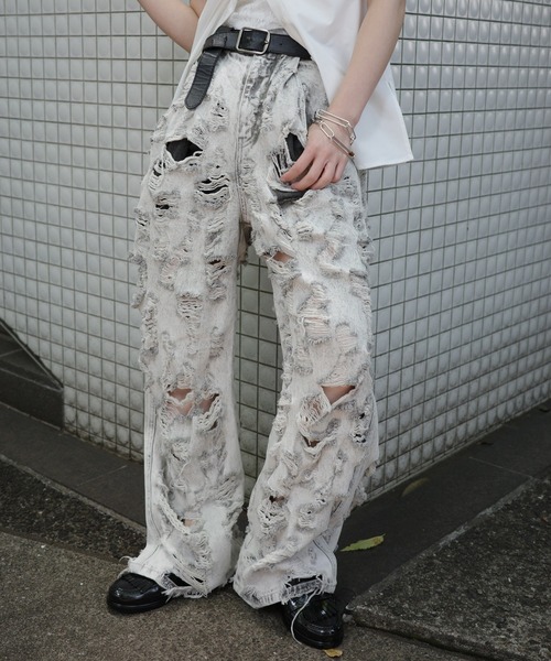 ジーンズ デニム デニムパンツ MEDI MAX DAMAGE DENIM レディースの画像