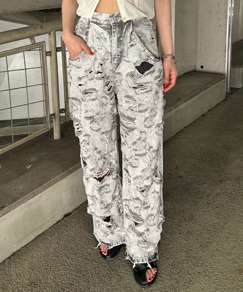 ジーンズ デニム デニムパンツ MEDI MAX DAMAGE DENIM レディースの画像