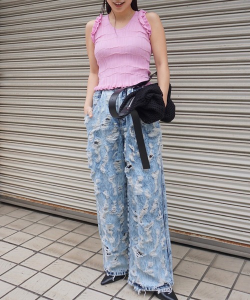 ジーンズ デニム デニムパンツ MEDI MAX DAMAGE DENIM レディースの画像