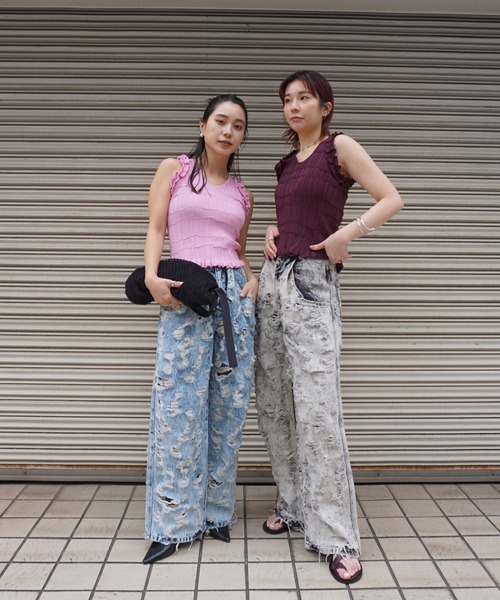 ジーンズ デニム デニムパンツ MEDI MAX DAMAGE DENIM レディースの画像