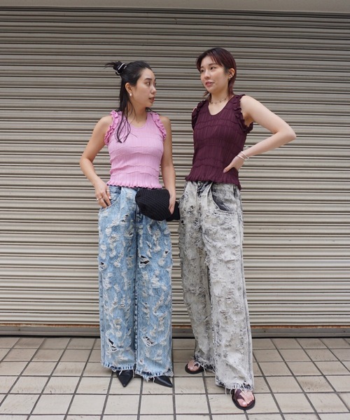 ジーンズ デニム デニムパンツ MEDI MAX DAMAGE DENIM レディースの画像