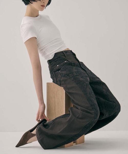 ワイドパンツ ジーンズ デニム デニムパンツ レディースの画像