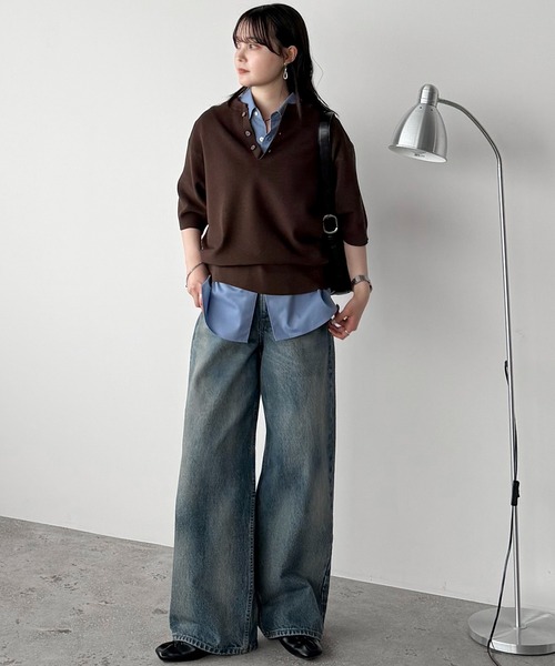 「WYM LIDNM」 7分袖ニット S グレー メンズ_画像3