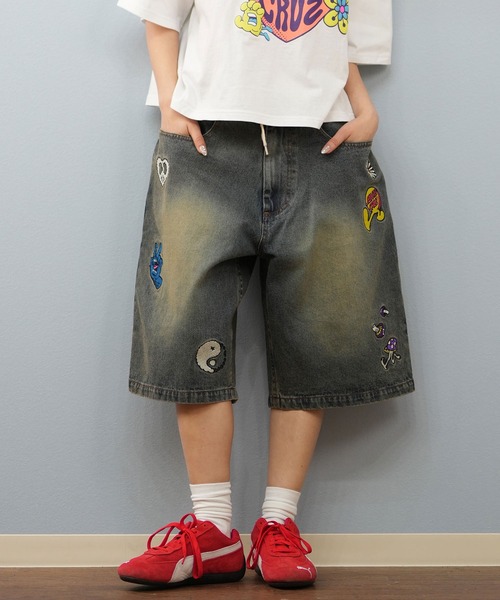 「SANTA CRUZ」 デニムハーフパンツ M グリーン レディース_画像3