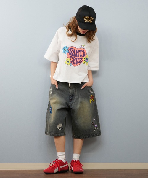 「SANTA CRUZ」 デニムハーフパンツ M グリーン レディース_画像5