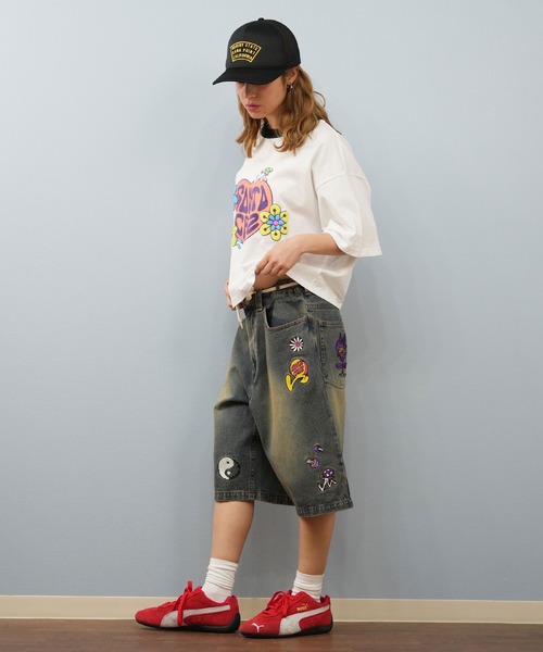 「SANTA CRUZ」 デニムハーフパンツ M グリーン レディース_画像7