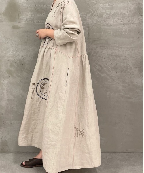 数量は多 ワンピース ランチ刺繍リネンワンピース ワンピース カラー ベージュ Www Mobilite Fr Sodexo Com