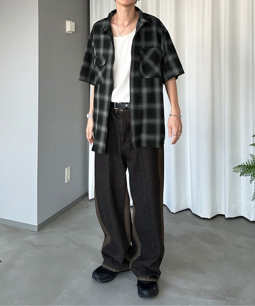 A GOOD BAD INFLUENCE ジップアップオンブレチェックシャツ M シャツ ジップアップオンブレチェックシャツ メンズ レディース
