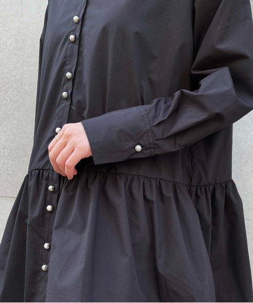 PICCIN PERLA ブラウス シャツ パールボタン裾切替えチュニック