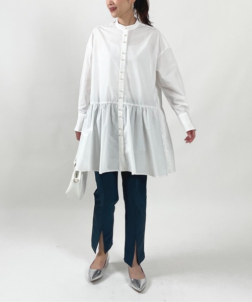 PICCIN PERLA ブラウス シャツ パールボタン裾切替えチュニック 