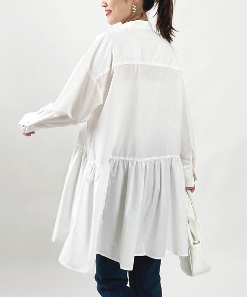 PICCIN PERLA ブラウス シャツ パールボタン裾切替えチュニック 