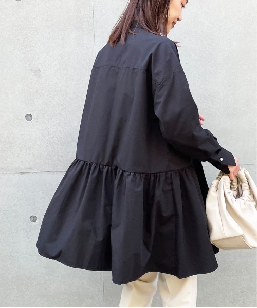 PICCIN PERLA ブラウス シャツ パールボタン裾切替えチュニック 