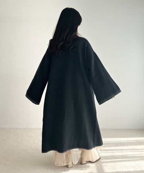 Olu.（オルドット） ノーカラーコート コート バイカラーロングニット