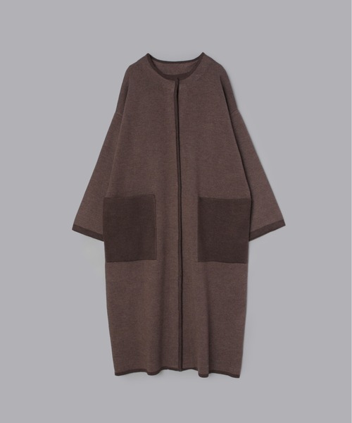 Olu.（オルドット） ノーカラーコート コート バイカラーロングニット