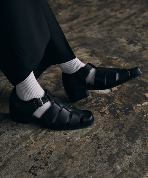 CALLNE】Real Leather Squaretoe Gluca Heelsandal / 本革