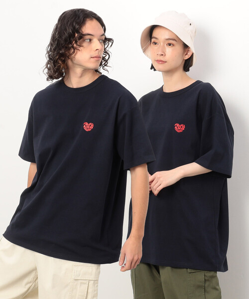 Purple&Yellow tシャツ ハートロゴプリント ロング丈半袖T