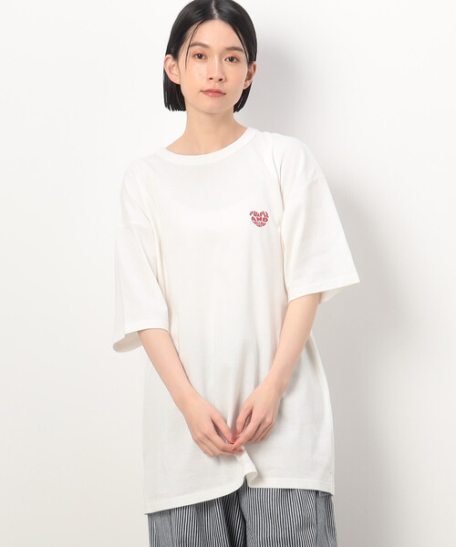 Purple&Yellow tシャツ ハートロゴプリント ロング丈半袖T