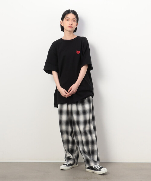 Purple&Yellow tシャツ ハートロゴプリント ロング丈半袖T