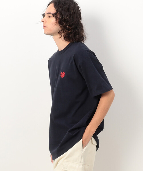 Purple&Yellow tシャツ ハートロゴプリント ロング丈半袖T