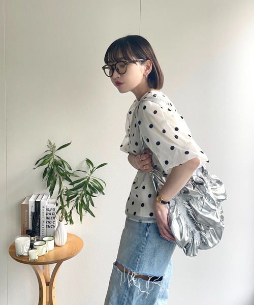 新品♡シフォン バルーンスリーブブラウス トップス ドルマンスリーブシフォンブラウス トップス 春 夏 M L 半袖 七