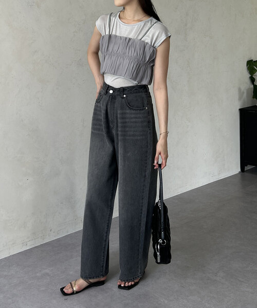 tシャツ シアーラメビスチェセットプルオーバー「洗える」 レディース SALON adam et rope' tシャツ シアーラメビスチェセットプル