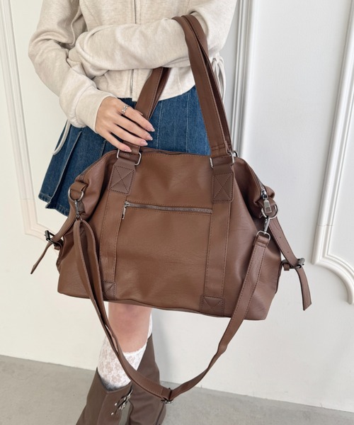 Loueme ショルダーバッグ バッグ サイドベルトPUボストンバッグ