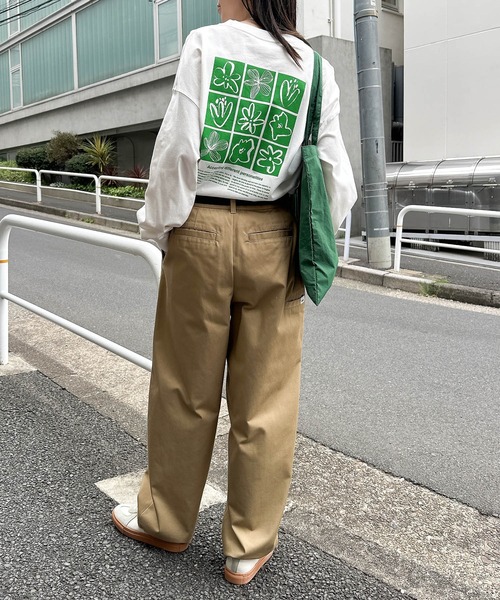 ANME tシャツ ロゴフラワーイラストプリント長袖Tシャツ