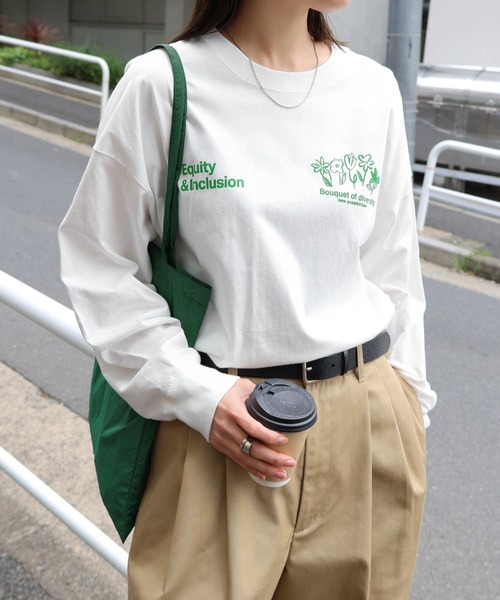 ANME tシャツ ロゴフラワーイラストプリント長袖Tシャツ