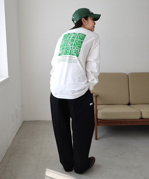 MEDM 新作 Tシャツ 長袖 ロゴ お花 プリント 大人気 男女兼用 ANME tシャツ ロゴフラワーイラストプリント長袖Tシャツ
