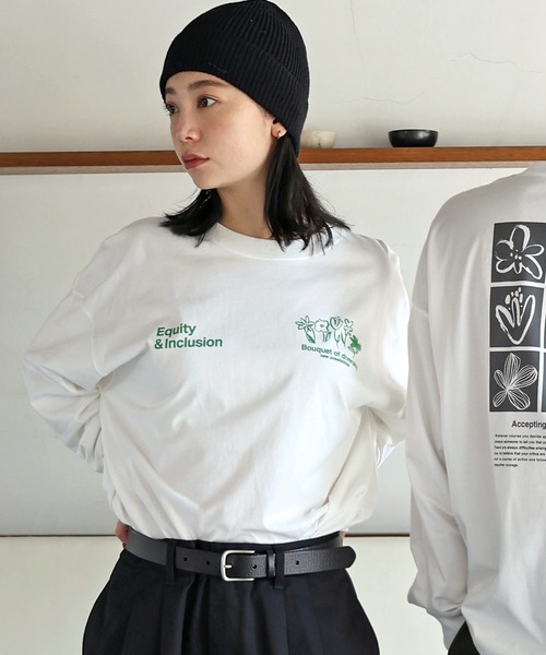 MEDM 新作 Tシャツ 長袖 ロゴ お花 プリント 大人気 男女兼用 MEDM 長袖Tシャツ 花刺繍ロゴ 大人気 男女兼用 ロングT フラワー