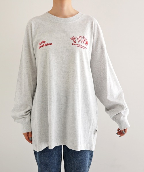 ANME tシャツ ロゴフラワーイラストプリント長袖Tシャツ レディース