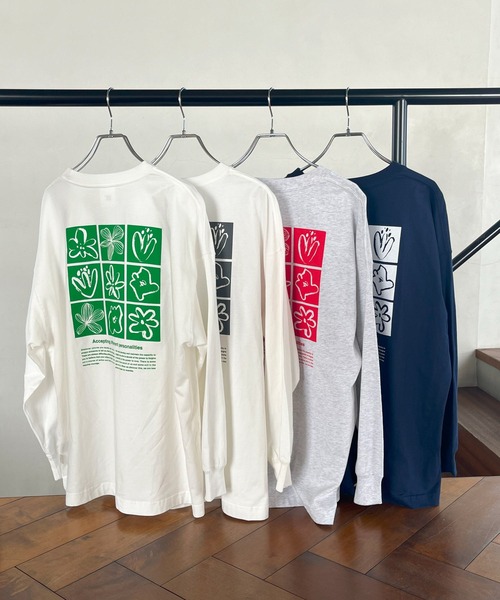 ANME tシャツ ロゴフラワーイラストプリント長袖Tシャツ
