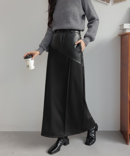 スカート パッチワークロングレザースカート : ZOZOTOWN Yahoo!店