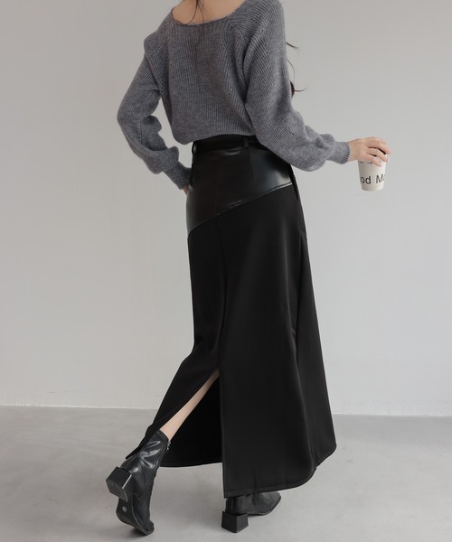 スカート パッチワークロングレザースカート : ZOZOTOWN Yahoo!店