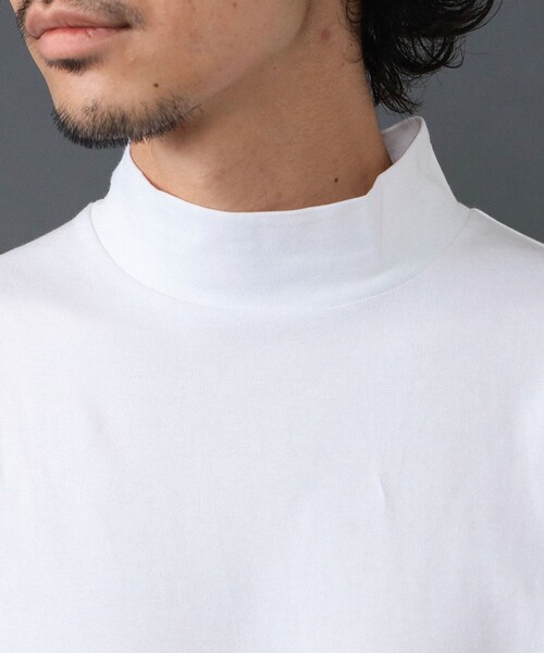 BEAMS F tシャツ コットン モックネック ロングスリーブ Tシャツ