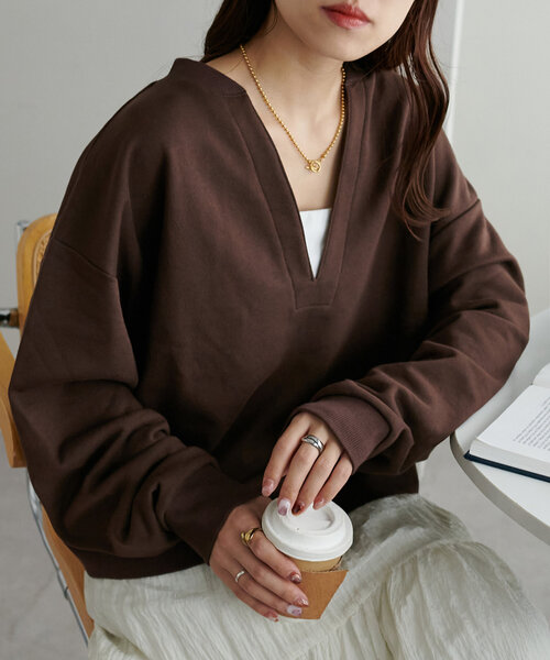 tシャツ 「WEB限定」深Vショート丈スウェット レディース