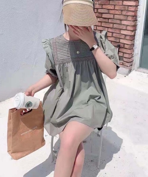 [PIN] короткий рукав блуза S черный женский 