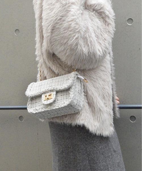 ホワイトツイード風ショルダーバッグ styiro（スタイロ） ショルダーバッグ バッグ ツイードショルダー