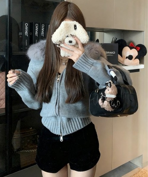 gossip!ロサンゼルス パーカー Y2K エコファー ニット フード パーカー