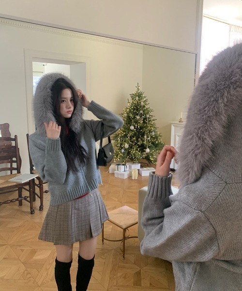 gossip!ロサンゼルス パーカー Y2K エコファー ニット フード パーカー