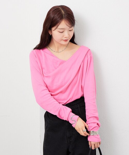 【早い者勝ち】 mystic ミスティック オフショルロングTシャツ ピンク mystic tシャツ 「大人気シリーズ/8色展開」オフショルロングT