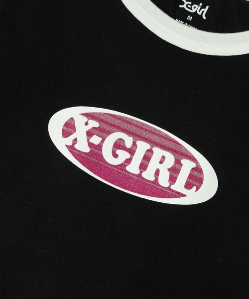 国内配送★X-girl★ラインストーン オーバルロゴ ベビーT 3色 X-girl tシャツ GRADATION GLITTER OVAL LOGO S/S BABY TEE