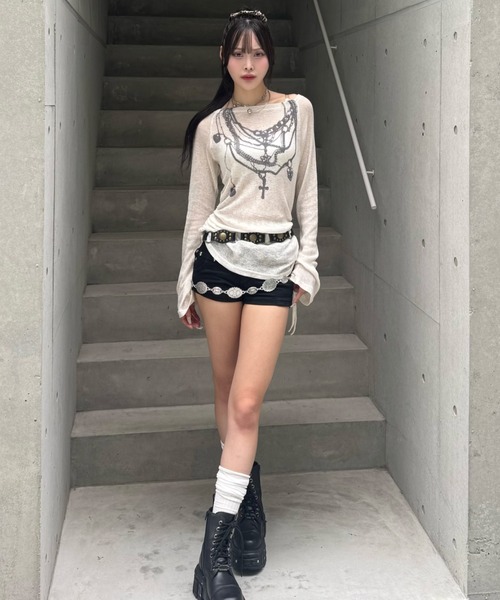 ZIPPER CLUB ニット セーター オフショルダーシアーデザインニット