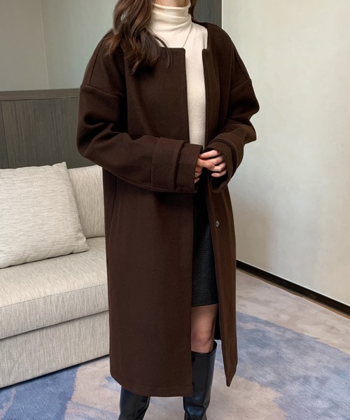 「ABITOKYO」 ノーカラーコート FREE ベージュ レディース_画像3