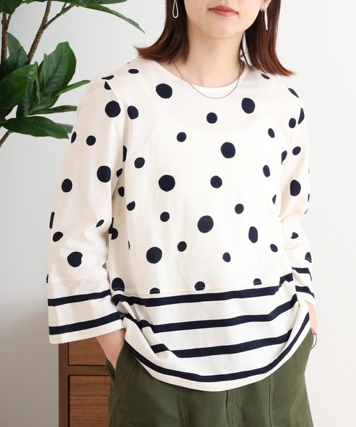 tシャツ BRODIAEA 抜染プリント 柄切替カットソー ７分袖プルオーバー日本製 レディース