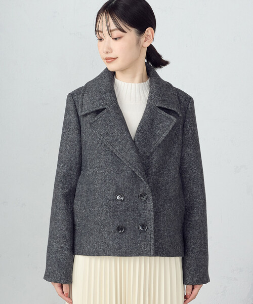 「COMME CA ISM」 ピーコート LARGE ブラック レディース_画像9