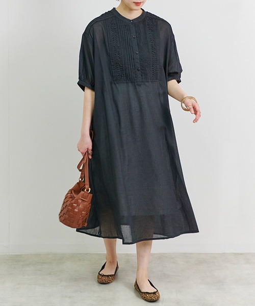 Spick&Span コットンナイロンパフスリーブワンピース　新品未使用タグ付き パフスリーブVネックニットワンピース（ニットワンピース）｜U